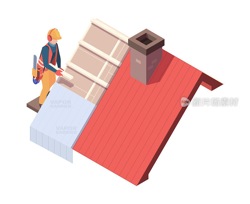 Wooden roofing. Builders renovation skyscrapers carpentry architect roof vector isometric